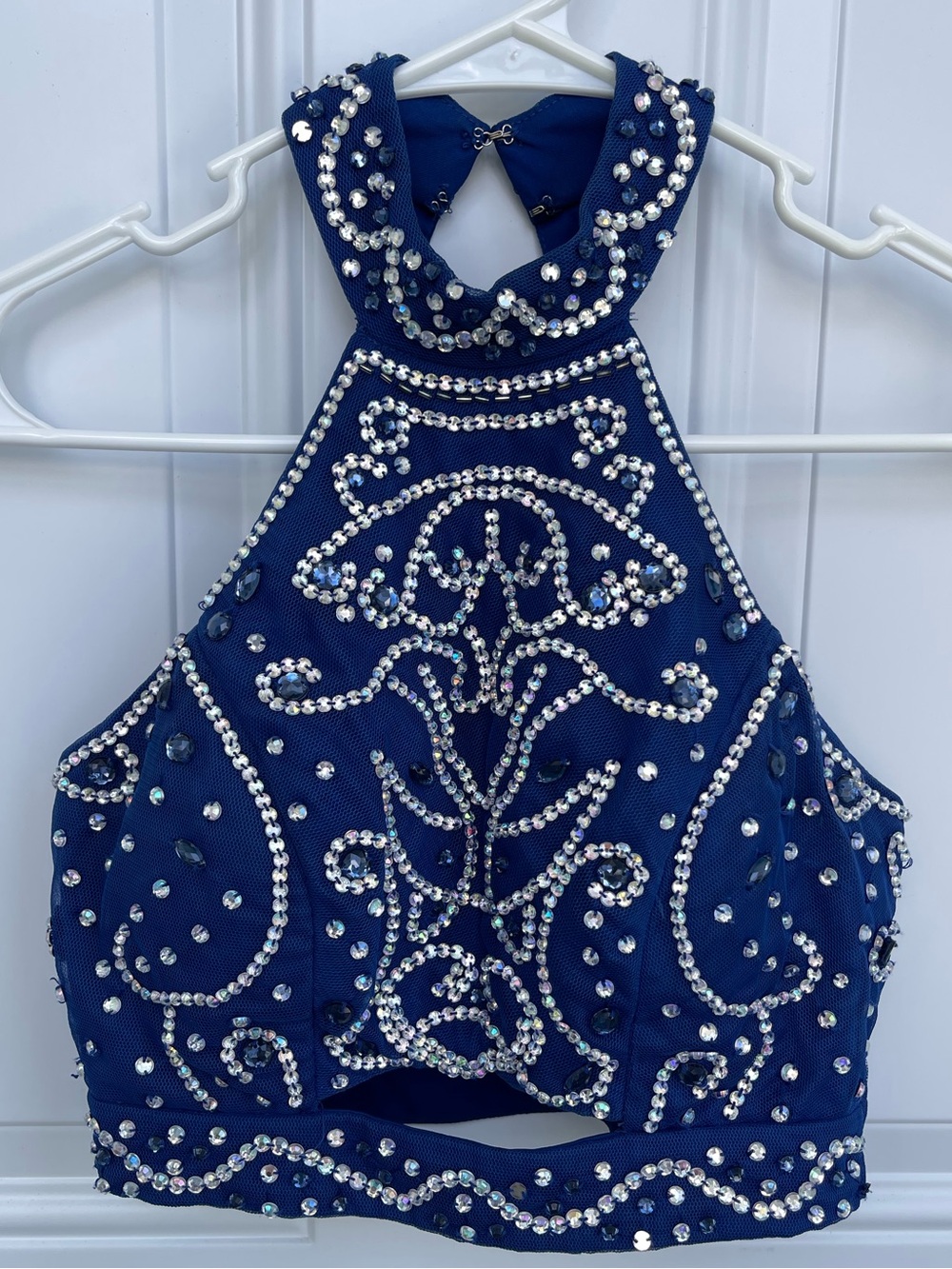 Speechless Bejeweled Formal Juniors Top Blue